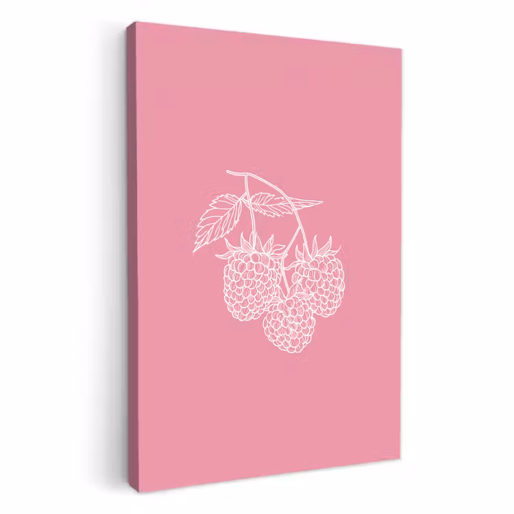 Tableau sur toile - Framboises - Tige - Dessinée - Rose — 2