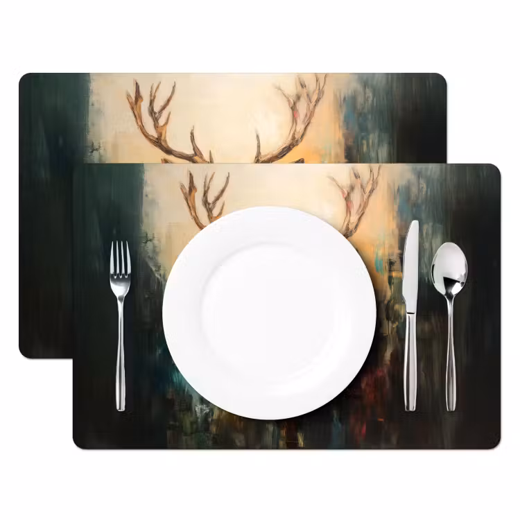 Sets de table en vinyle - Cerf - peint - bois - brun — 2