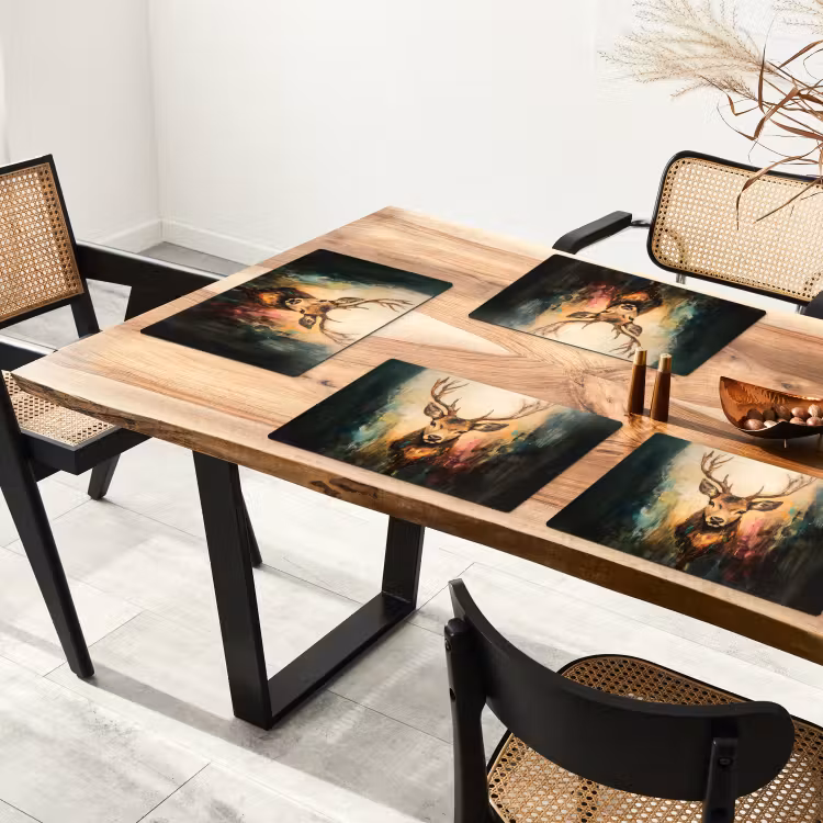 Sets de table en vinyle - Cerf - peint - bois - brun — 4