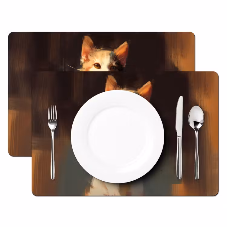 Sets de table en vinyle - Chat - Peint - Artistique - Blanc — 2