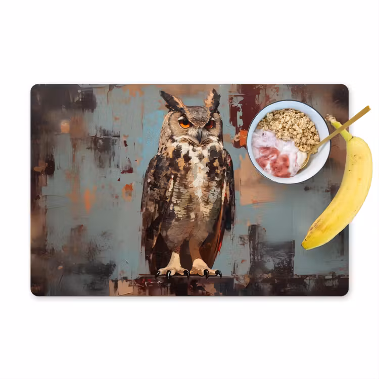 Sets de table en vinyle - Peint - Abstrait - Hibou - Marron — 1