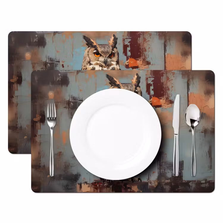 Sets de table en vinyle - Peint - Abstrait - Hibou - Marron — 2