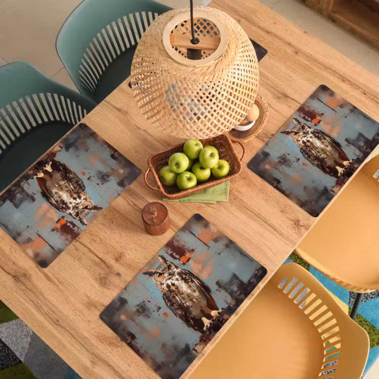 Sets de table en vinyle - Peint - Abstrait - Hibou - Marron — 3
