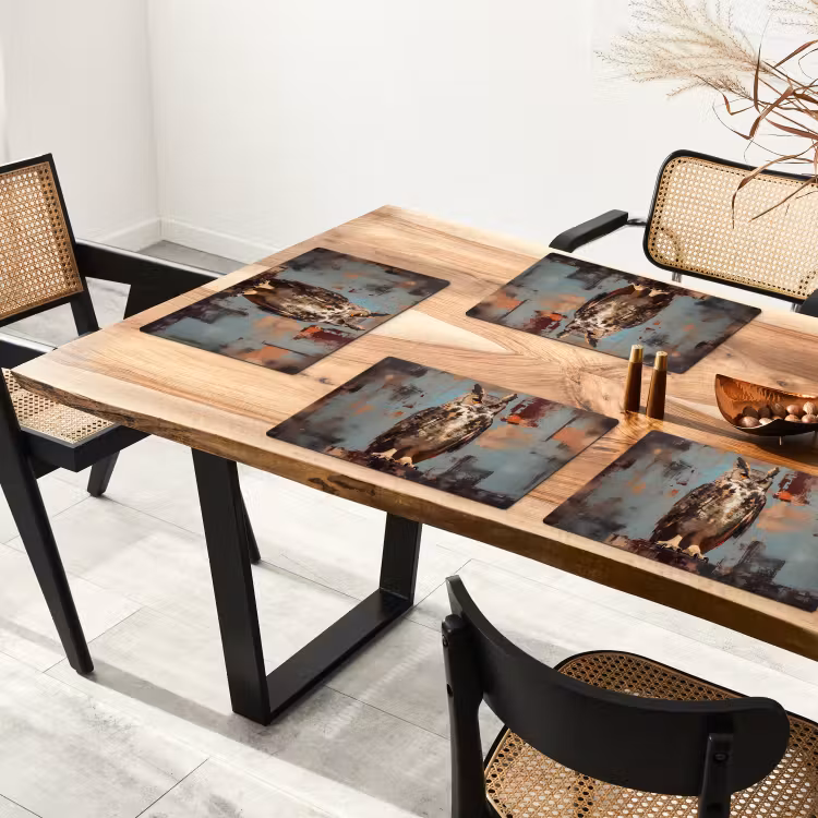 Sets de table en vinyle - Peint - Abstrait - Hibou - Marron — 4