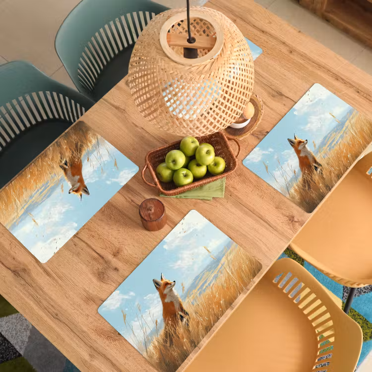Sets de table en vinyle - Renard - Herbe - Nuages - Orange — 3
