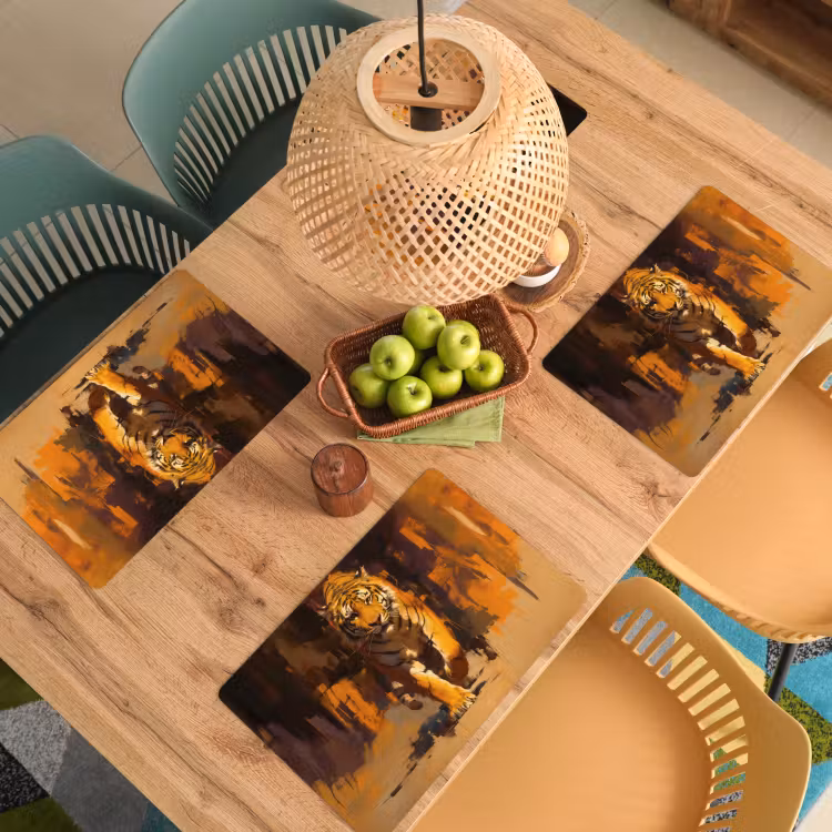 Sets de table en vinyle - Tigre - Peint - Orange - Coups de pinceau — 3