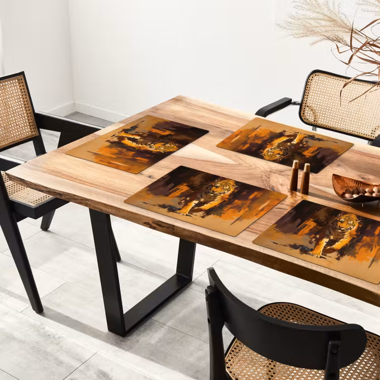 Sets de table en vinyle - Tigre - Peint - Orange - Coups de pinceau — 4