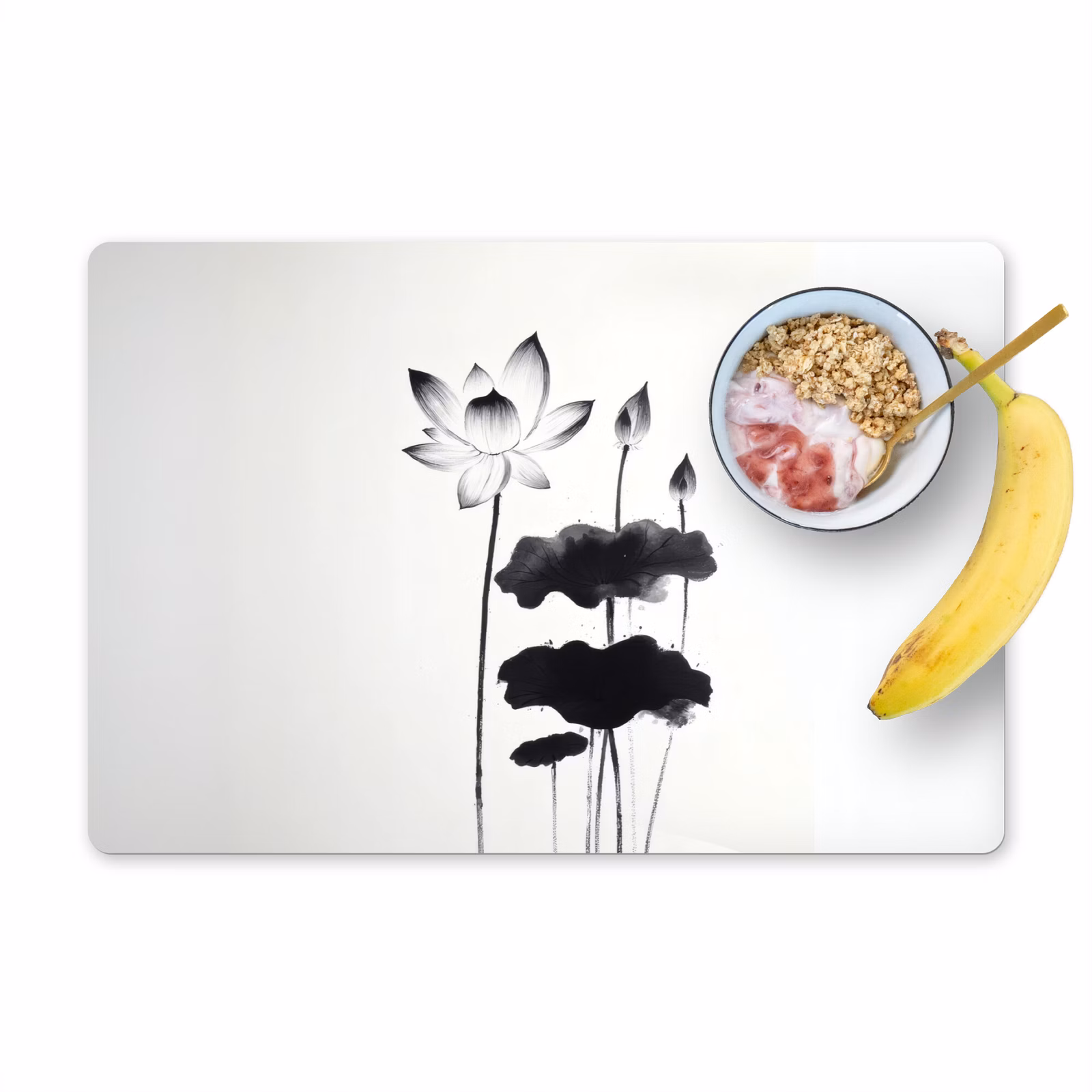 Sets de table en vinyle - Feuilles - Noir - Fleur de lotus - Minimaliste — 1