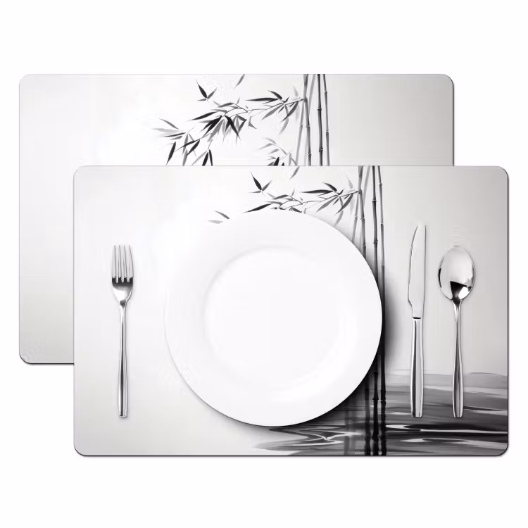 Sets de table en vinyle - Bûches en bambou - Eau - Minimaliste - Blanc — 2