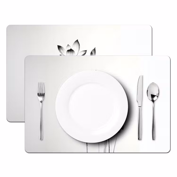 Sets de table en vinyle - Feuilles - Noir - Fleur de lotus - Minimaliste — 2