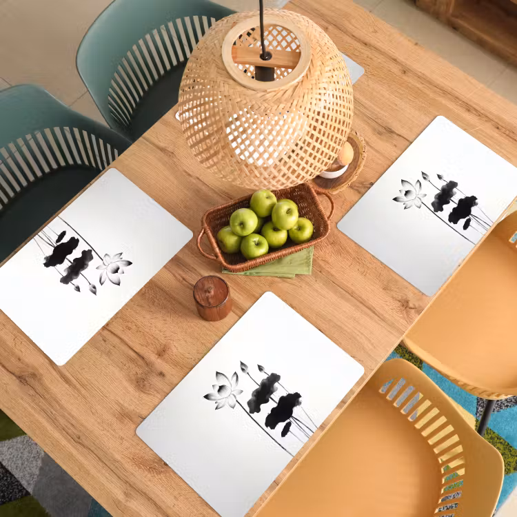 Sets de table en vinyle - Feuilles - Noir - Fleur de lotus - Minimaliste — 3