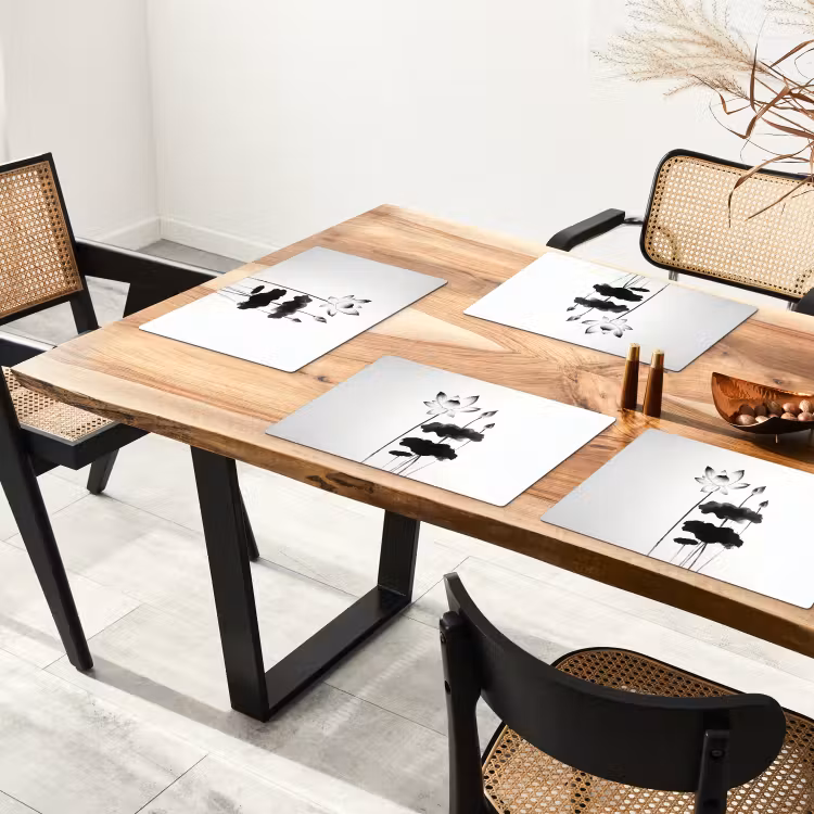 Sets de table en vinyle - Feuilles - Noir - Fleur de lotus - Minimaliste — 4