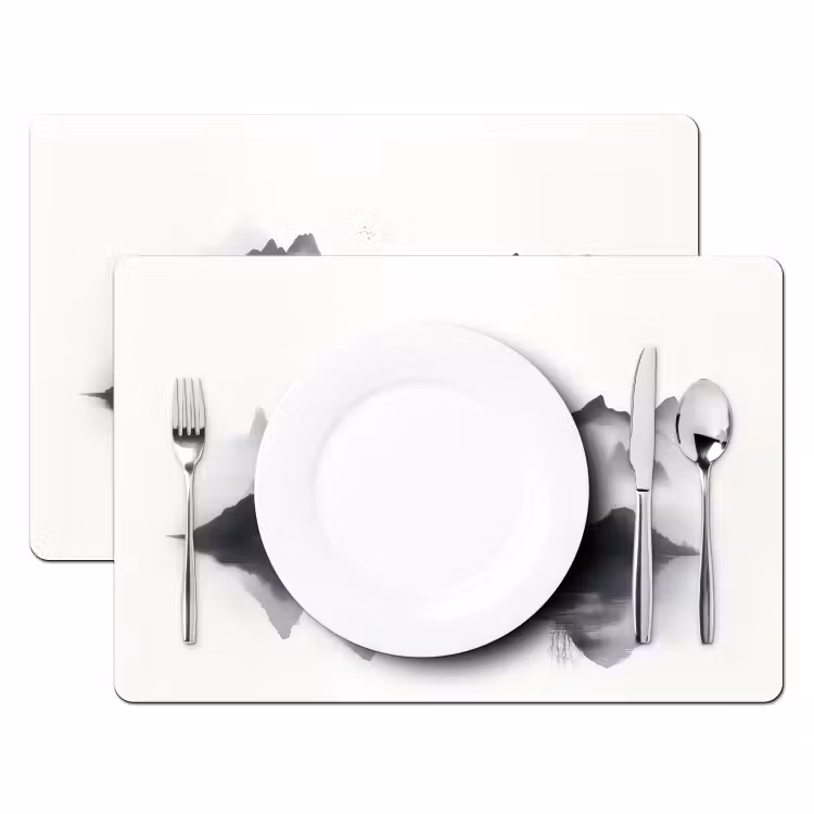 Sets de table en vinyle - Montagnes - Brumeux - Eau - Blanc — 2