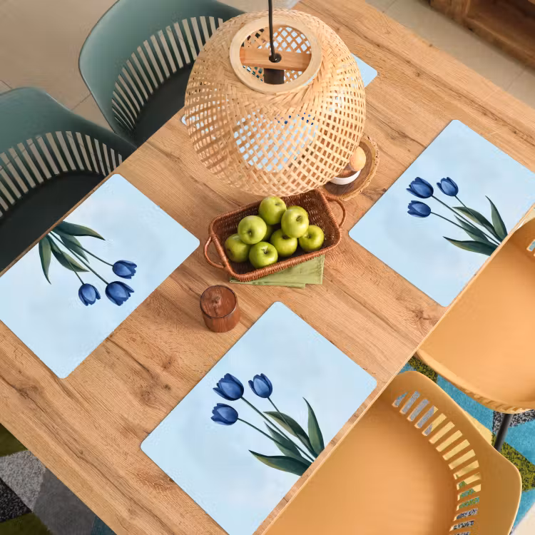 Sets de table en vinyle - Tulipes - Bleu - Feuilles — 3