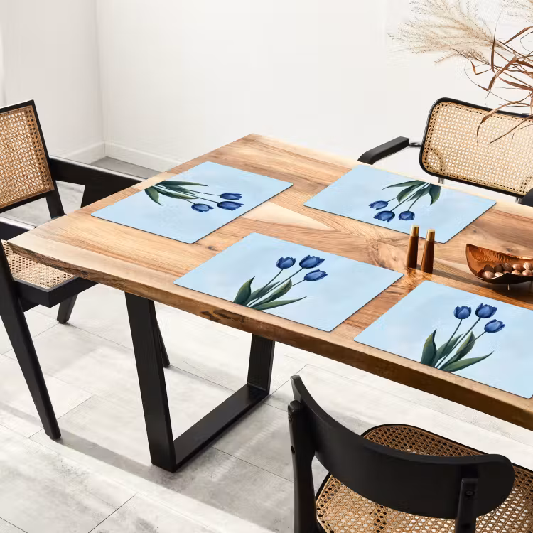 Sets de table en vinyle - Tulipes - Bleu - Feuilles — 4