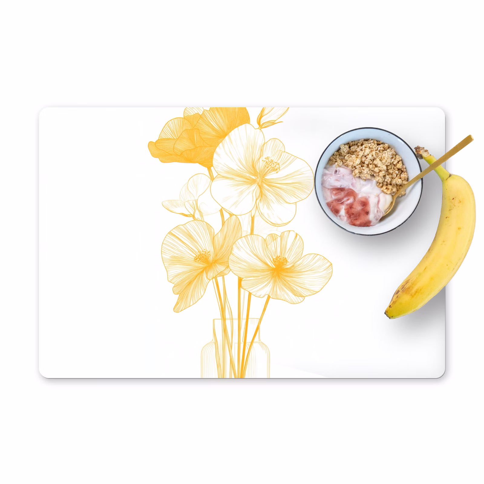 Sets de table en vinyle - Dessin au trait - Fleurs - Jaune - Vase — 1