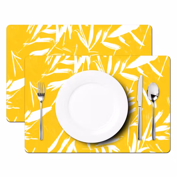 Sets de table en vinyle - Abstrait - Feuilles - Jaune - Coups de pinceau — 2