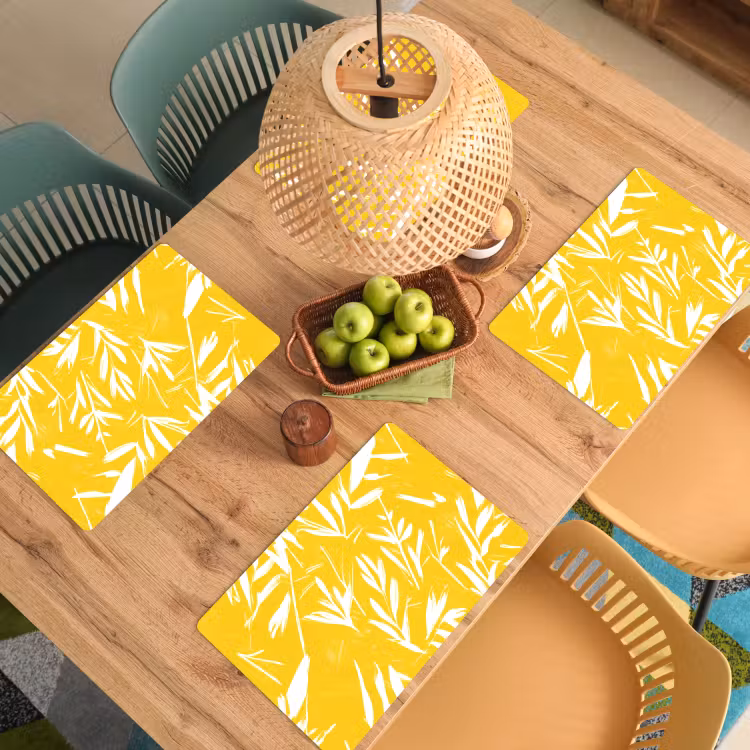 Sets de table en vinyle - Abstrait - Feuilles - Jaune - Coups de pinceau — 3