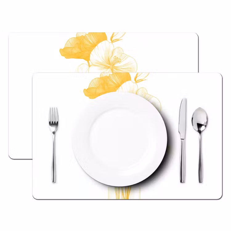 Sets de table en vinyle - Dessin au trait - Fleurs - Jaune - Vase — 2