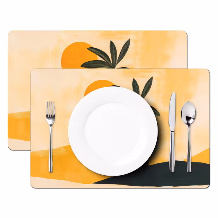 Sets de table en vinyle - Illustration - Palmier - Soleil - Collines — 2