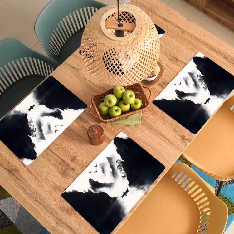 Sets de table en vinyle - Bateau à rames - Brumeux - Montagnes - Oiseaux — 3