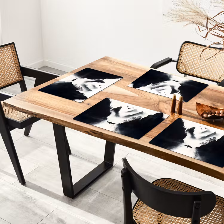 Sets de table en vinyle - Bateau à rames - Brumeux - Montagnes - Oiseaux — 4