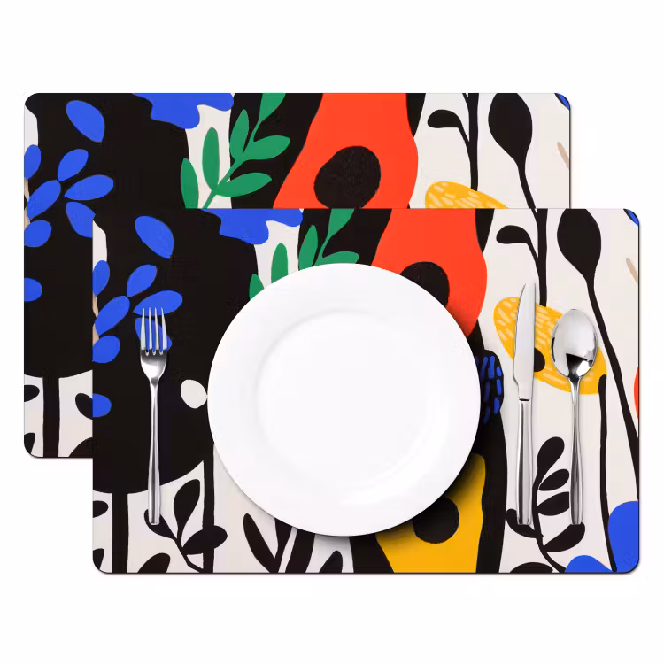 Sets de table en vinyle - Fleurs - Feuilles - Abstrait - Noir — 2
