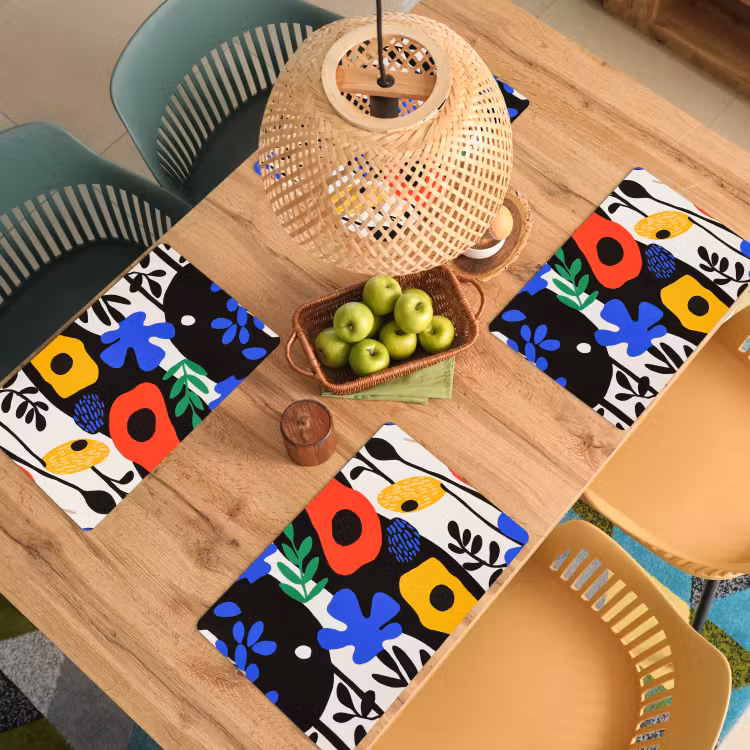 Sets de table en vinyle - Fleurs - Feuilles - Abstrait - Noir — 3