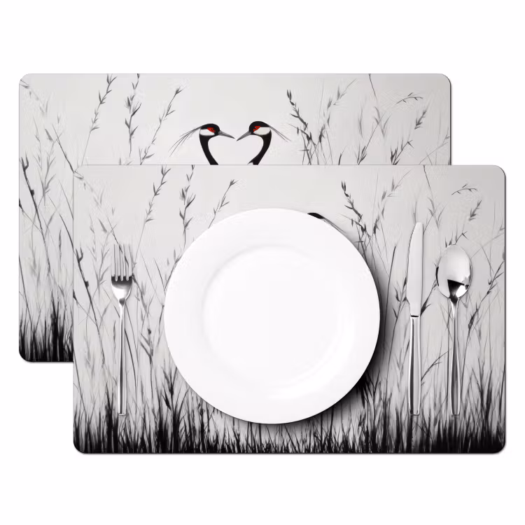 Sets de table en vinyle - Grue - Herbe - Forme de coeur - Noir — 2