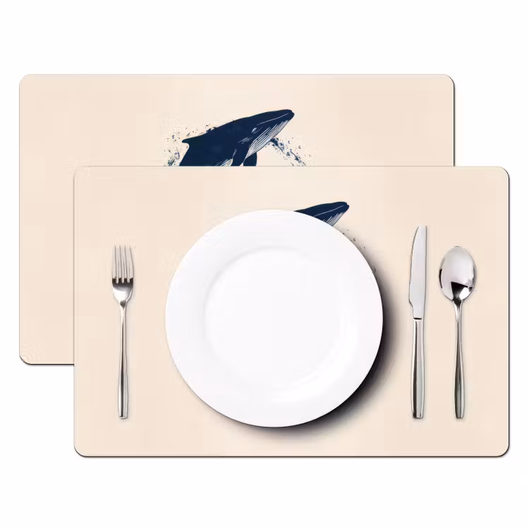 Sets de table en vinyle - Baleines - Éclaboussures - Cercle - Bleu foncé — 2