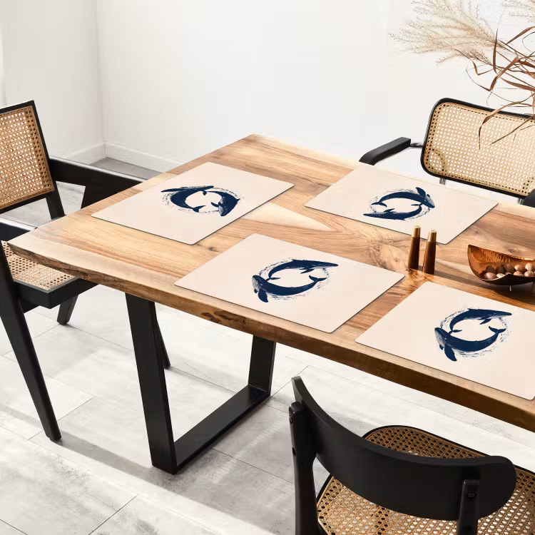Sets de table en vinyle - Baleines - Éclaboussures - Cercle - Bleu foncé — 4