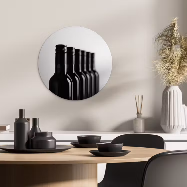 Tableau rond - Bouteilles de vin - Noir - Minimaliste — 1