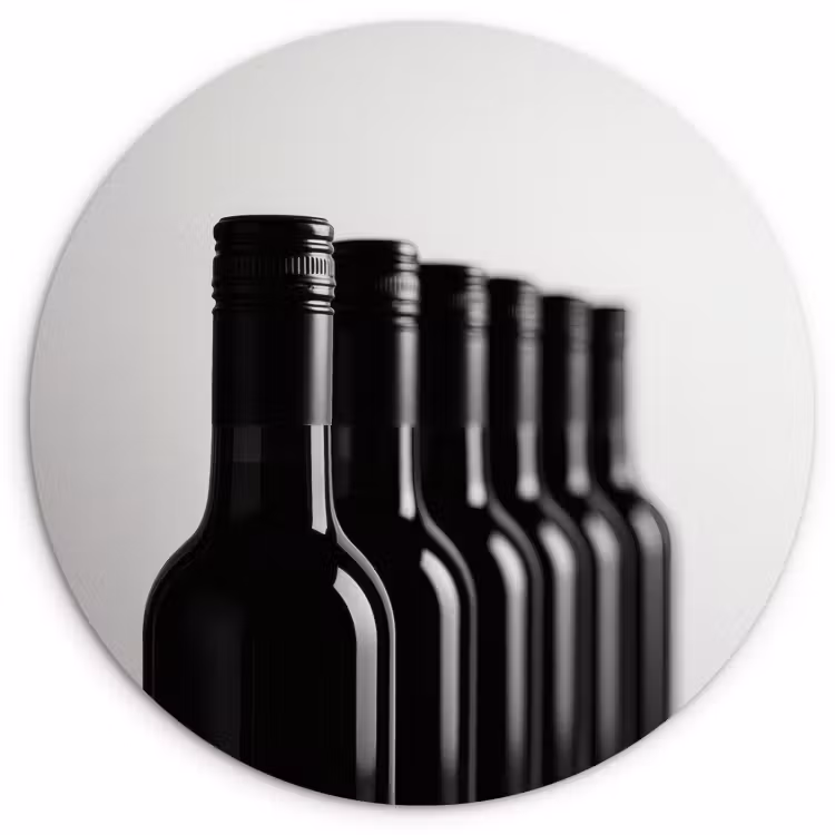 Tableau rond - Bouteilles de vin - Noir - Minimaliste — 2