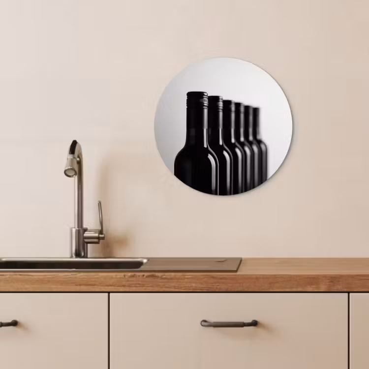 Tableau rond - Bouteilles de vin - Noir - Minimaliste — 3