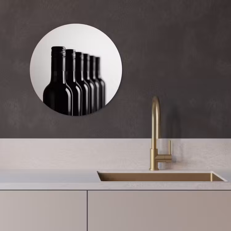 Tableau rond - Bouteilles de vin - Noir - Minimaliste — 4