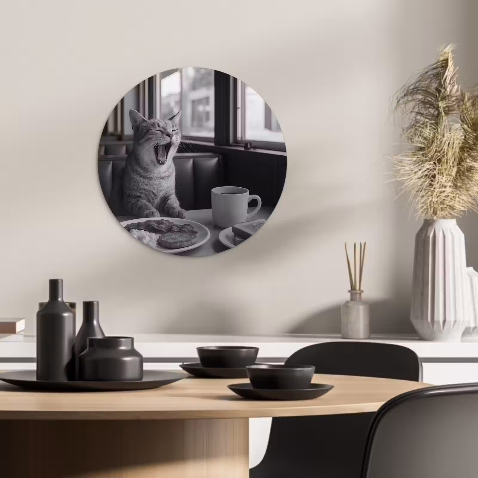 Tableau rond - Chat - Café - Pain - Noir — 1