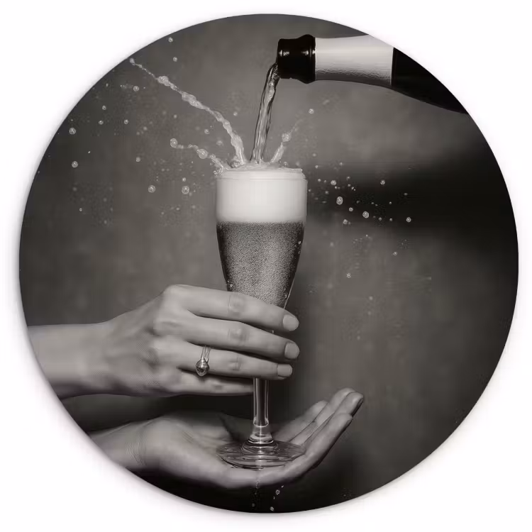 Tableau rond - Bouteille de champagne - Verre - Minimaliste - Splashes — 2