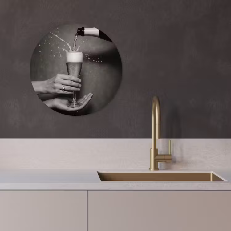 Tableau rond - Bouteille de champagne - Verre - Minimaliste - Splashes — 3
