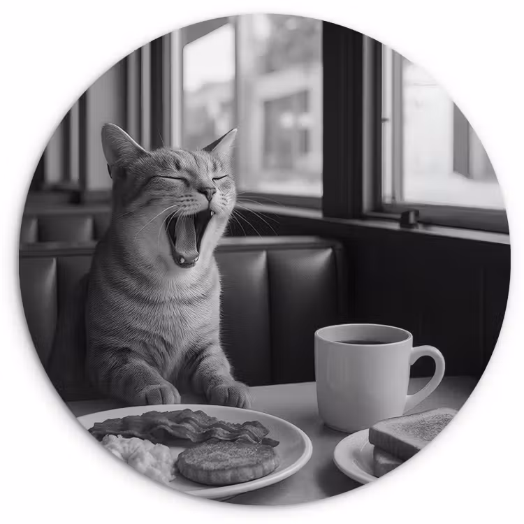 Tableau rond - Chat - Café - Pain - Noir — 2
