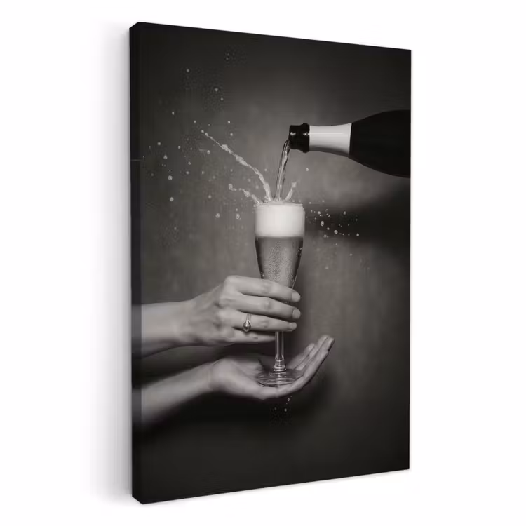 Tableau sur toile - Bouteille de champagne - Verre - Minimaliste - Splashes — 2
