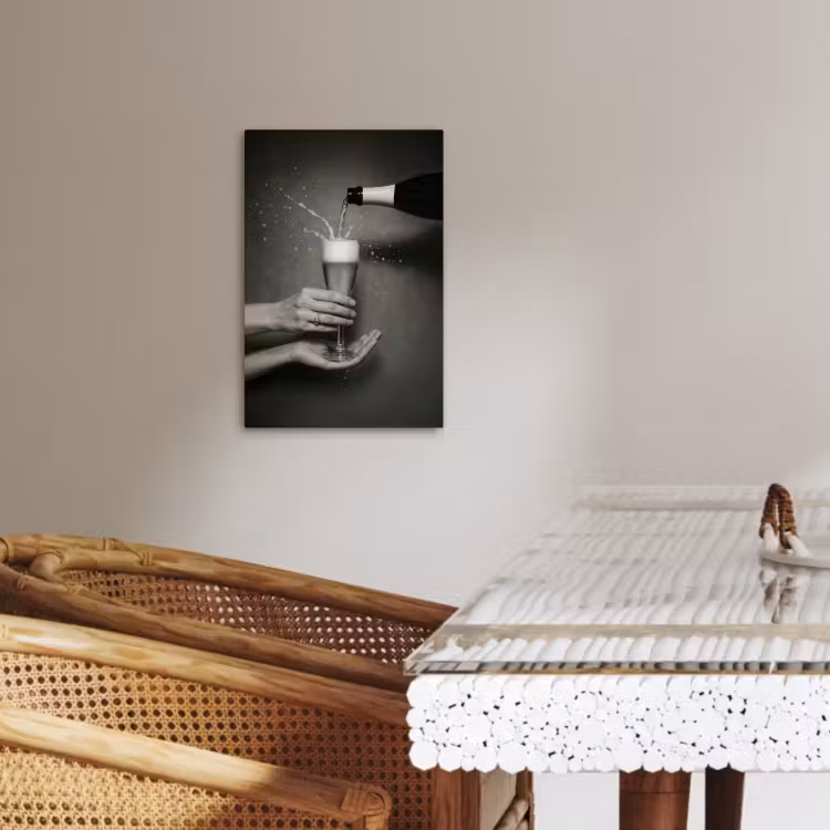 Tableau sur toile - Bouteille de champagne - Verre - Minimaliste - Splashes — 4