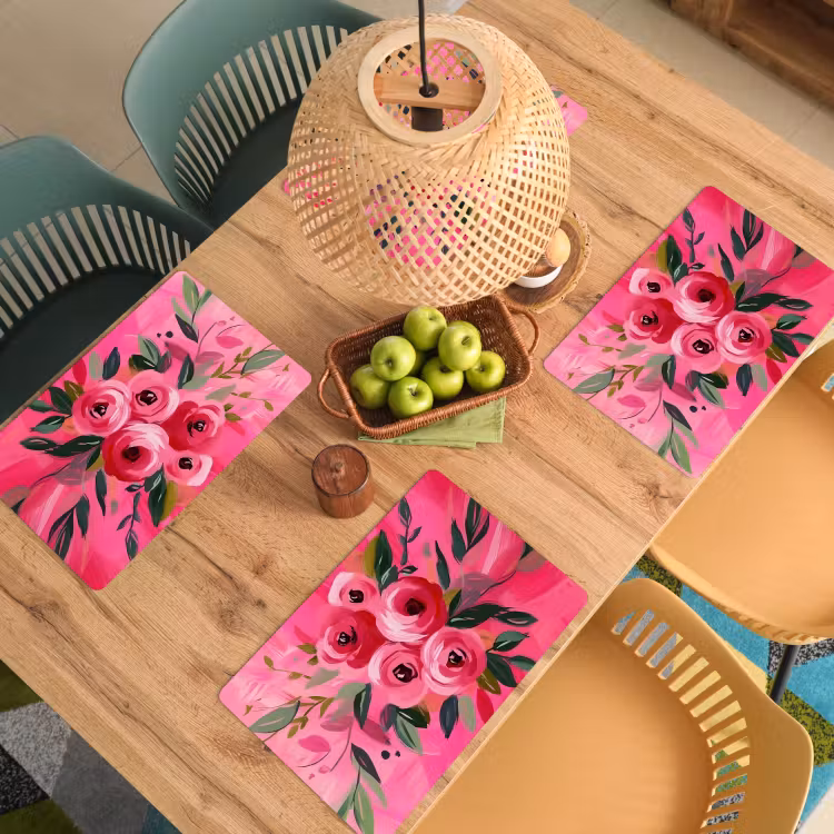 Sets de table en vinyle - Fleurs - Peinture - Rose — 3