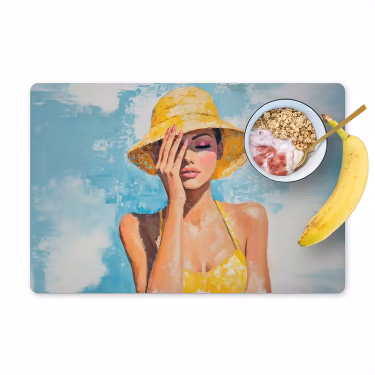 Sets de table en vinyle - Peinture - Femme - Chapeau - Jaune — 1