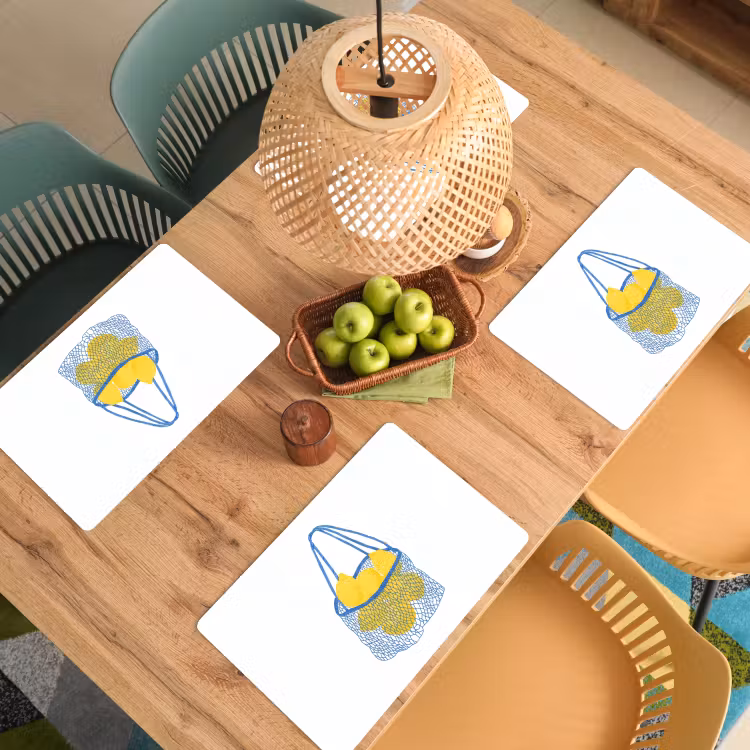 Sets de table en vinyle - Sac - Bleu - Citrons - Illustration — 3