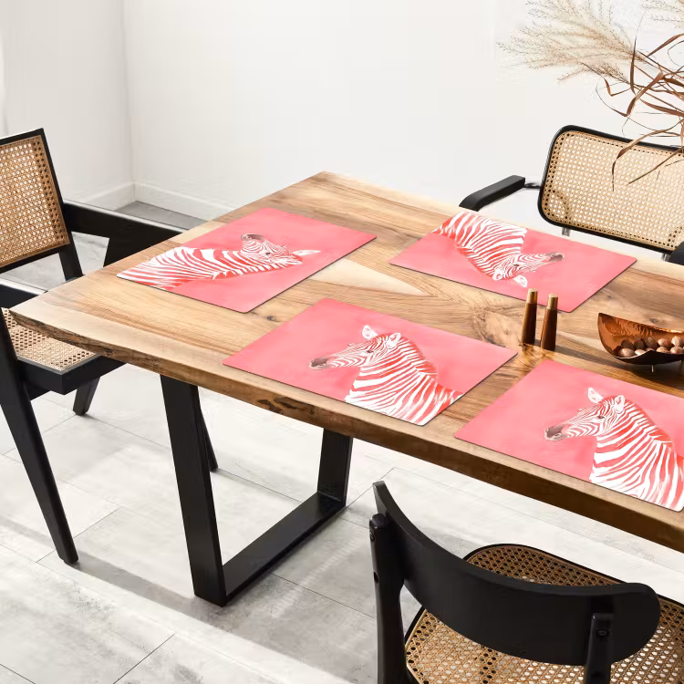 Sets de table en vinyle - Zèbre - Rose - Peinture — 4