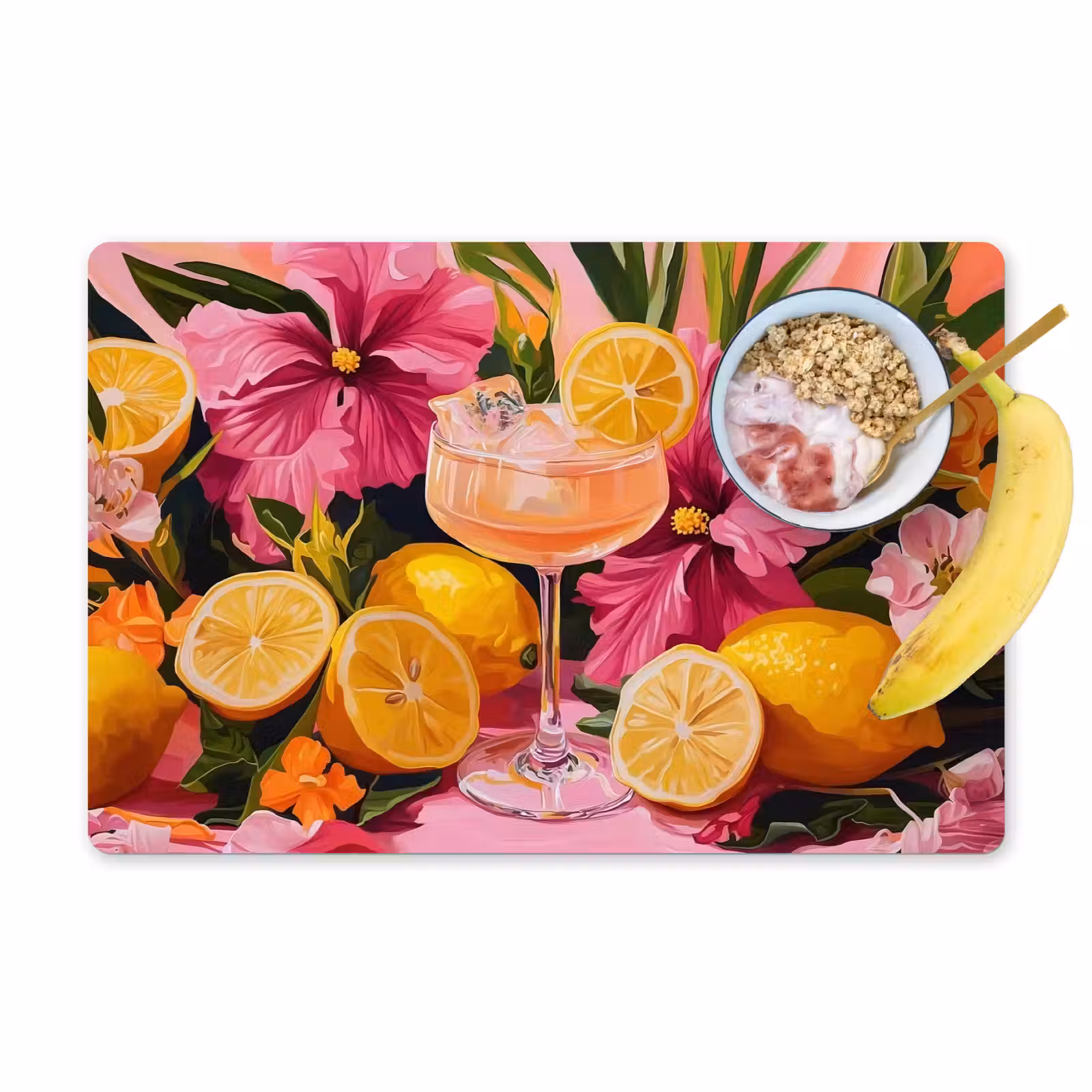 Sets de table en vinyle - Boisson - Fleurs - Jaune — 1