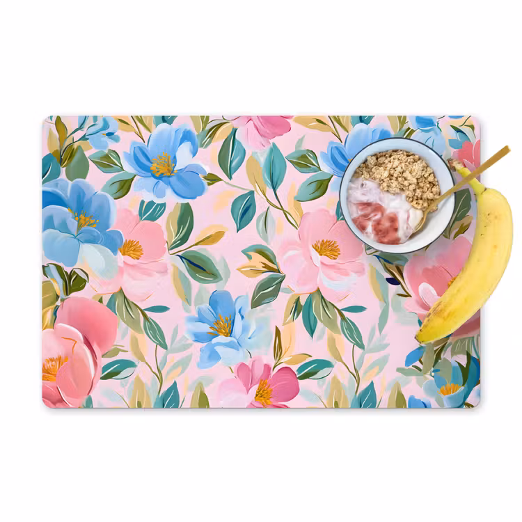 Sets de table en vinyle - Bleu - Rose - Fleurs — 1