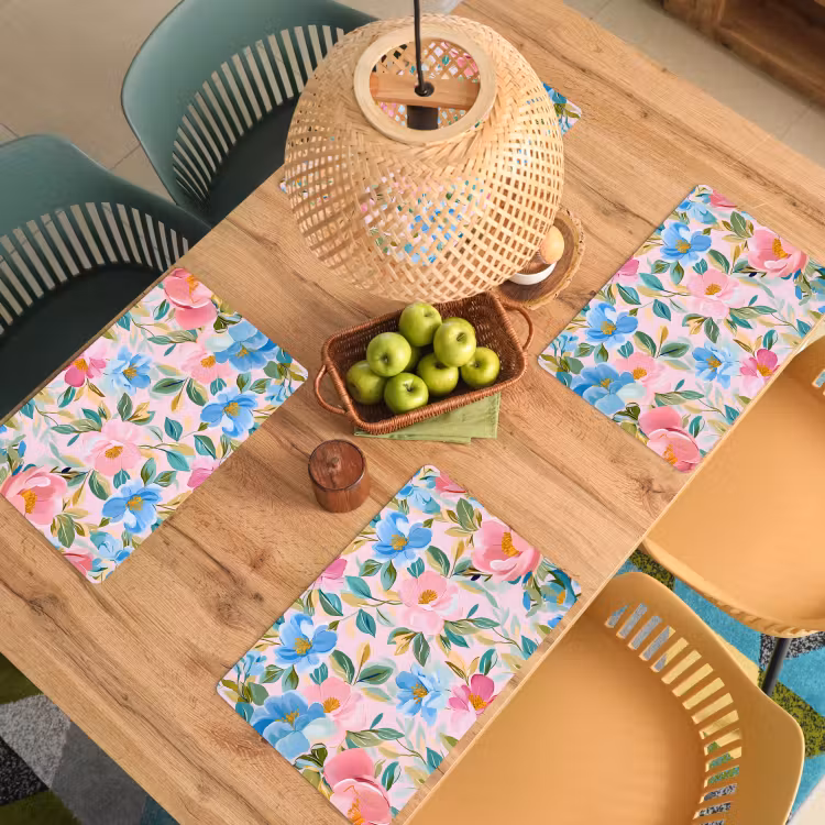 Sets de table en vinyle - Bleu - Rose - Fleurs — 3