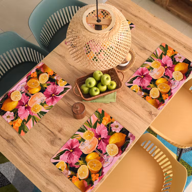 Sets de table en vinyle - Boisson - Fleurs - Jaune — 3