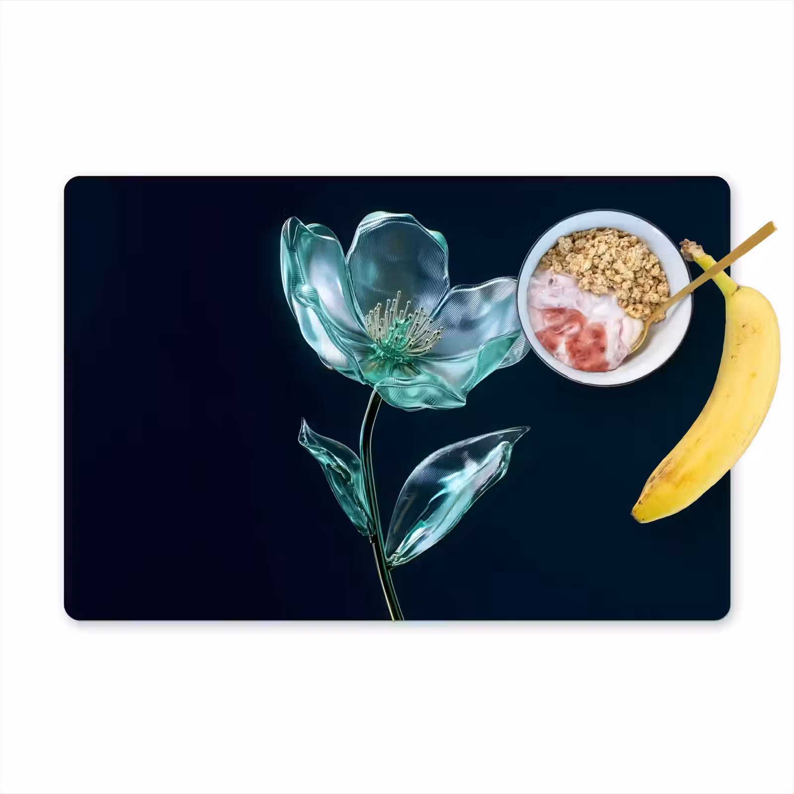 Sets de table en vinyle - Feuilles - Fleur - Verres - Bleu foncé — 1